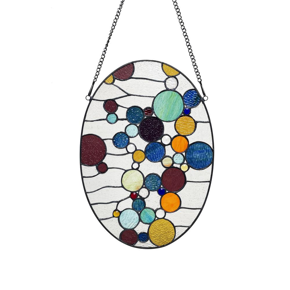 CHLOE Lighting BUBBLES Geometric-Style Stained Glass Window Panel 20" Tall. Picture 2