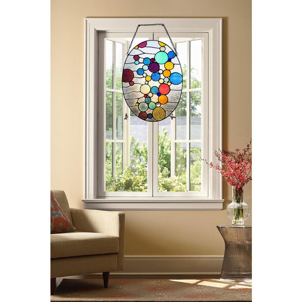 CHLOE Lighting BUBBLES Geometric-Style Stained Glass Window Panel 20" Tall. Picture 5