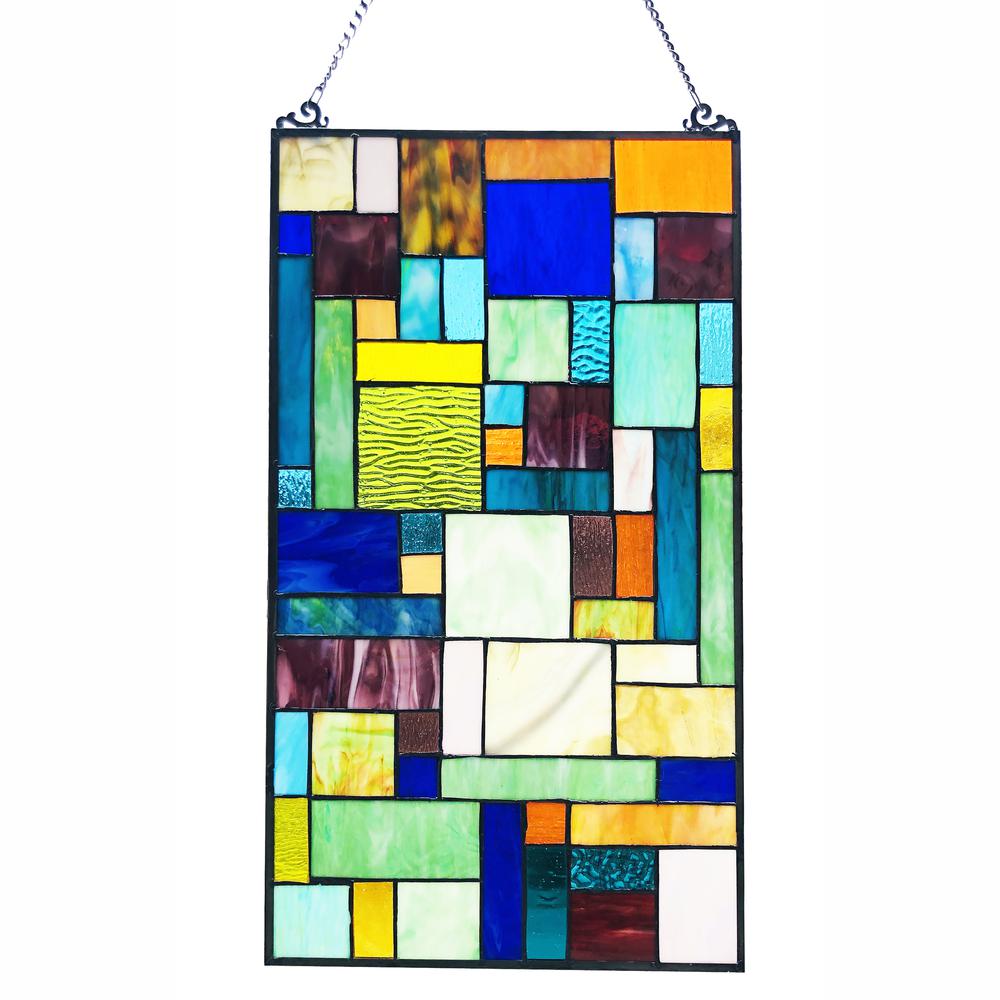 CHLOE Lighting ROSALINDA Tiffany-Style Geometric Stained Glass Window Panel 23" Height. Picture 1