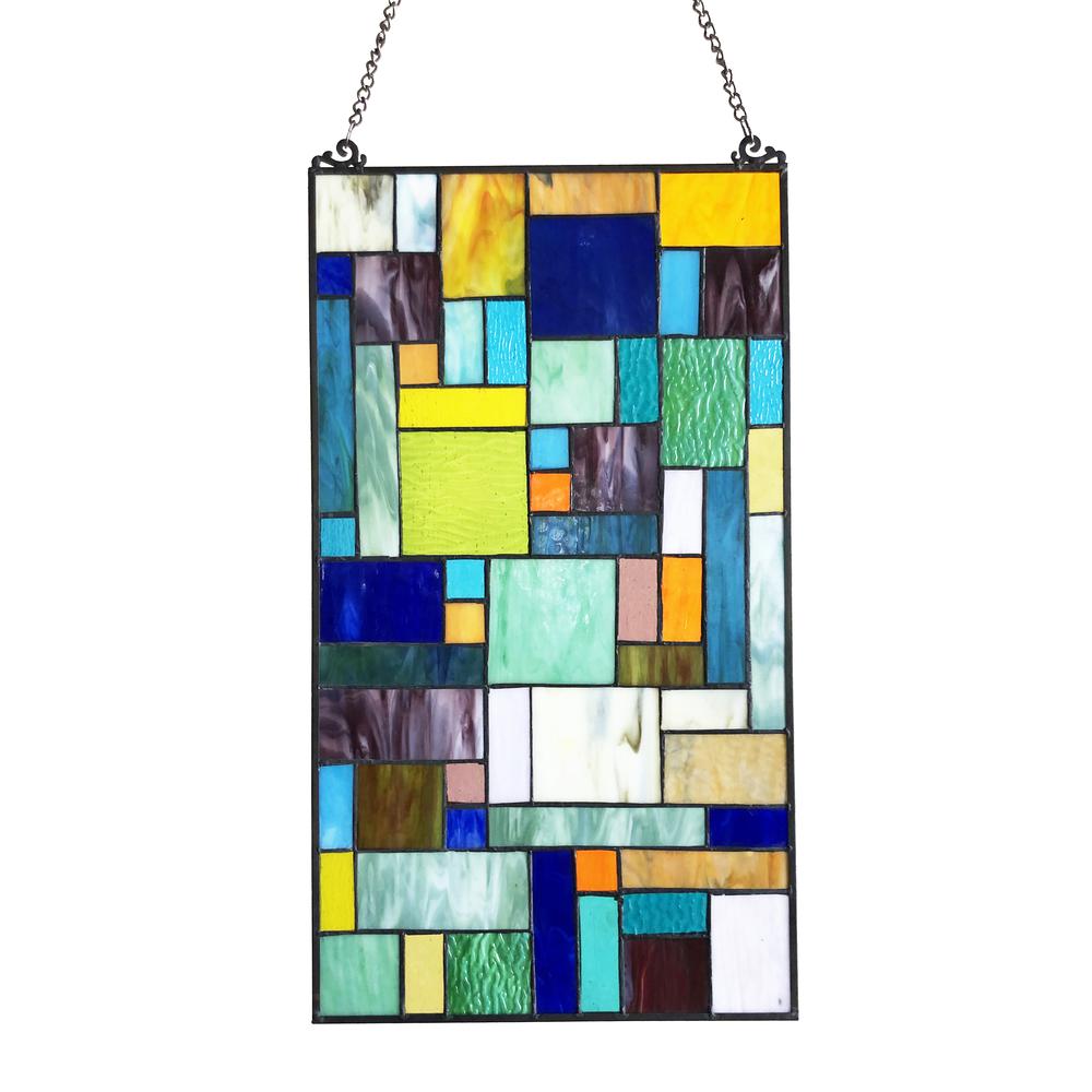 CHLOE Lighting ROSALINDA Tiffany-Style Geometric Stained Glass Window Panel 23" Height. Picture 2