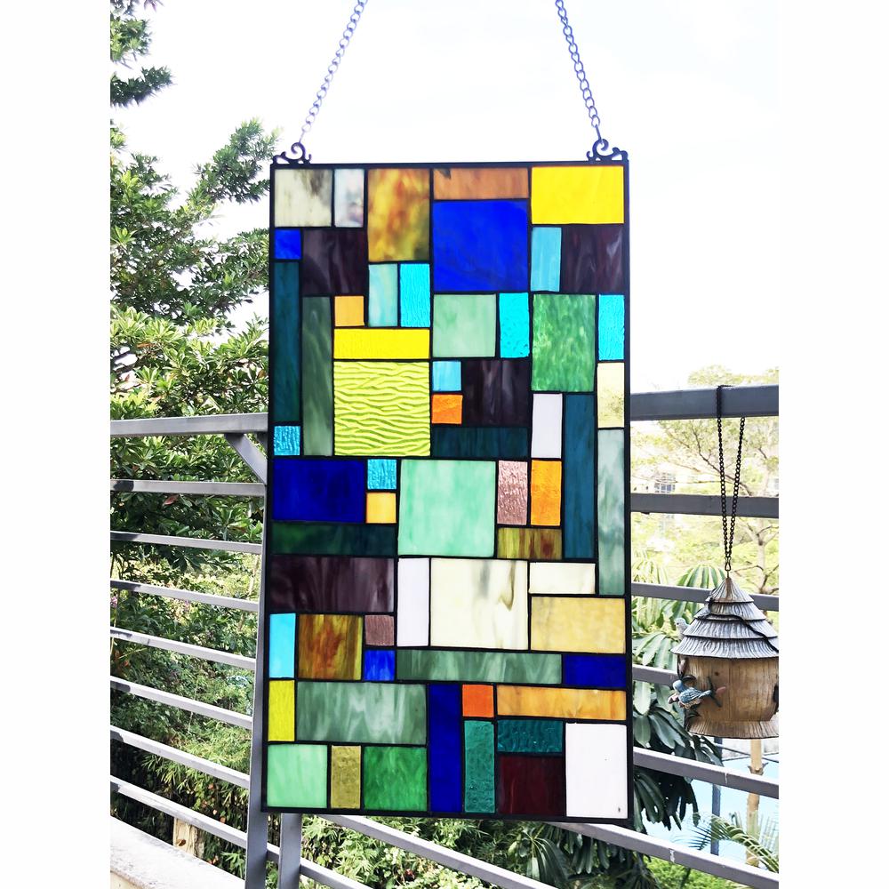 CHLOE Lighting ROSALINDA Tiffany-Style Geometric Stained Glass Window Panel 23" Height. Picture 3