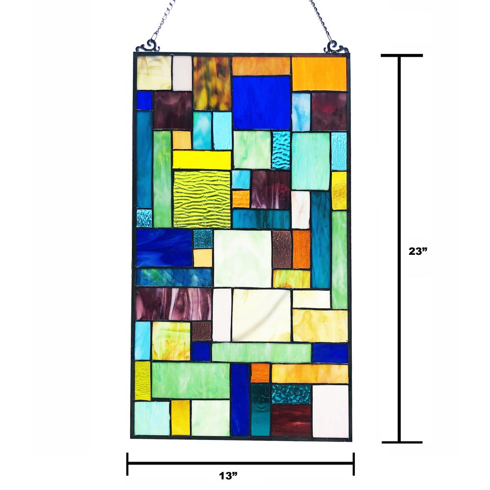 CHLOE Lighting ROSALINDA Tiffany-Style Geometric Stained Glass Window Panel 23" Height. Picture 4