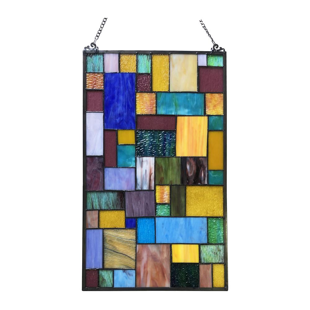 CHLOE Lighting VERNA Tiffany-Style Geometric Stained Glass Window Panel 25" Height. Picture 2