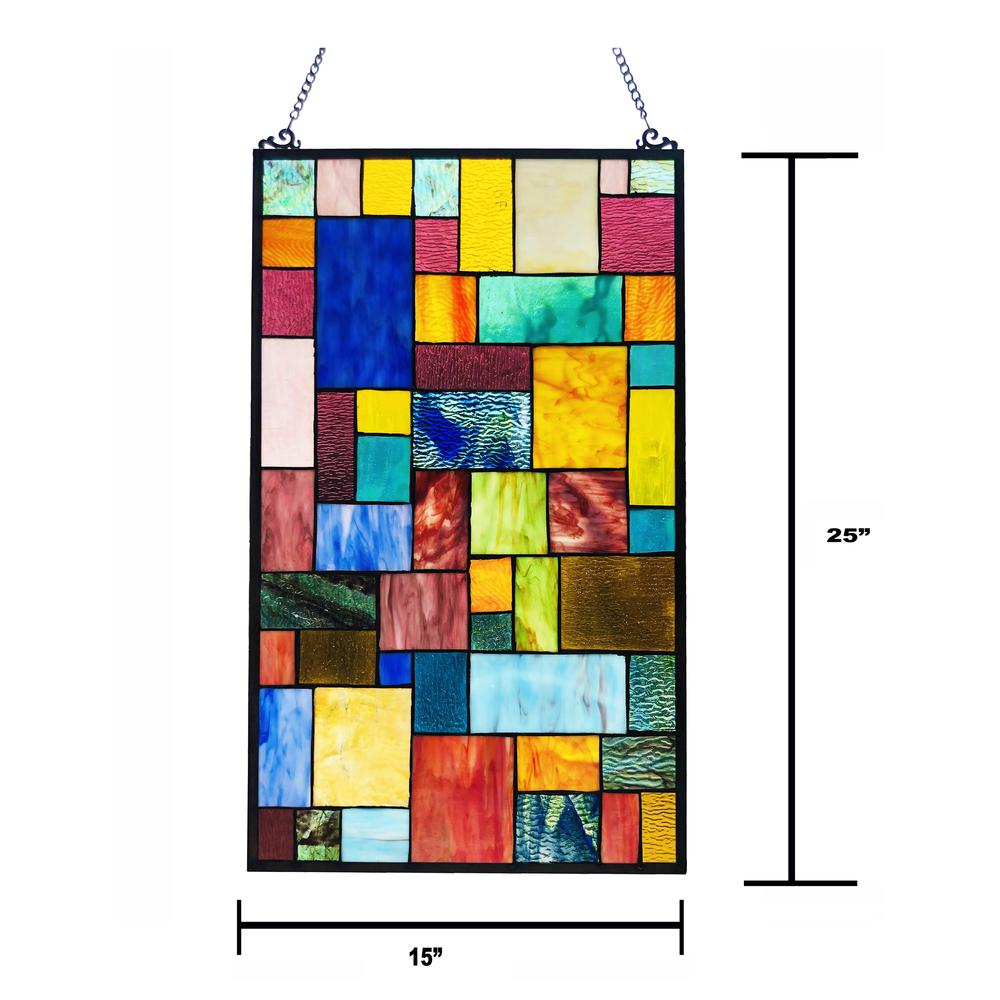 CHLOE Lighting VERNA Tiffany-Style Geometric Stained Glass Window Panel 25" Height. Picture 4