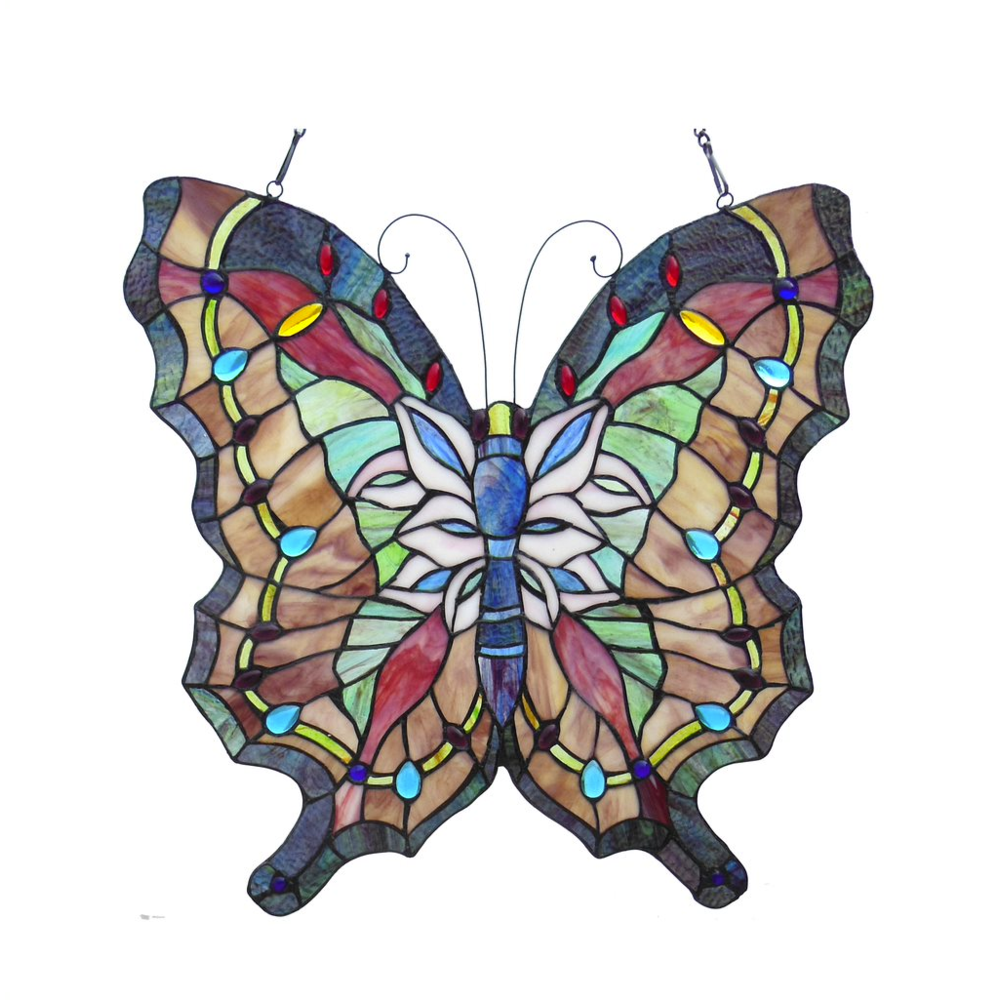 PAPILIO Tiffany-glass Butterfly Window Panel 22x22. Picture 1