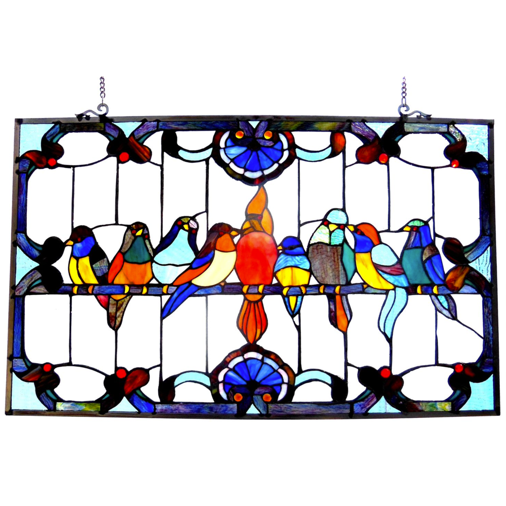 Tiffany-glass featuring Gathering Birds Window Panel 32x20. The main picture.