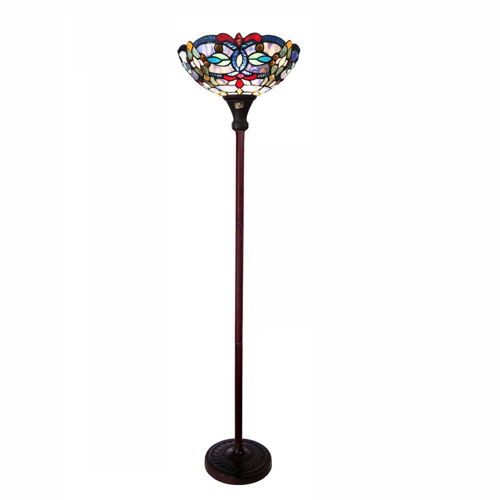 CHLOE Lighting VIVIAN Tiffany-Style Victorian Stained Glass Torchiere Floor Lamp 69" Height. Picture 1