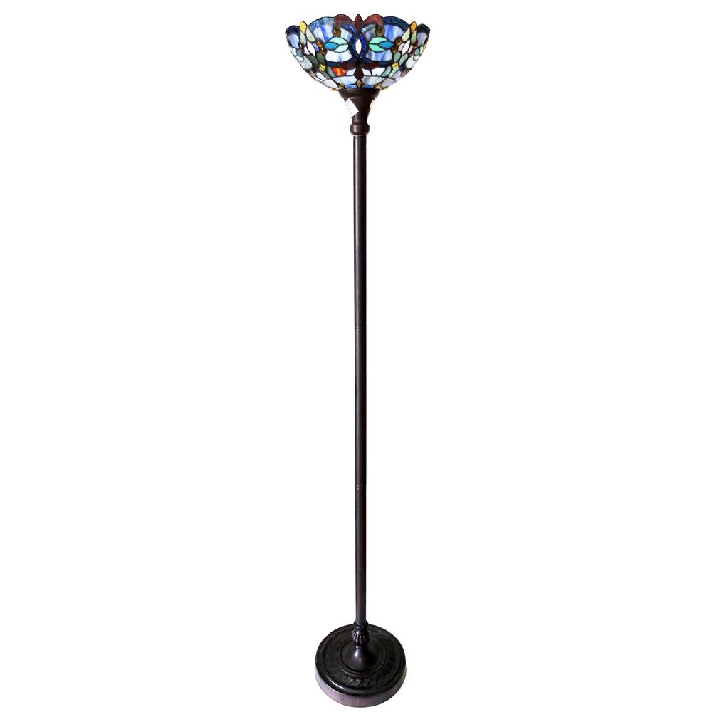 CHLOE Lighting VIVIAN Tiffany-Style Victorian Stained Glass Torchiere Floor Lamp 69" Height. Picture 2