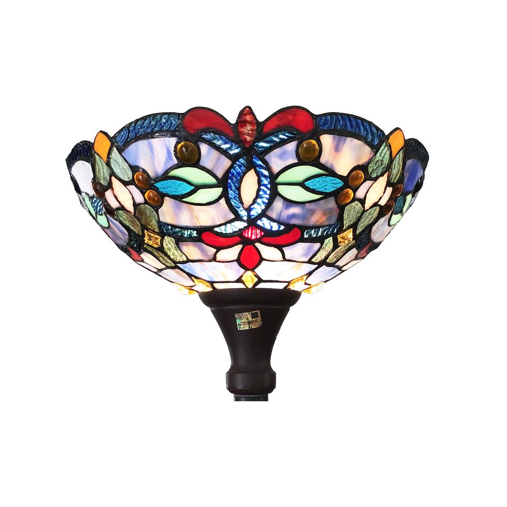 CHLOE Lighting VIVIAN Tiffany-Style Victorian Stained Glass Torchiere Floor Lamp 69" Height. Picture 3