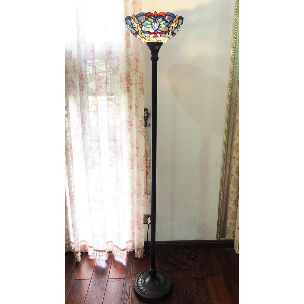 CHLOE Lighting VIVIAN Tiffany-Style Victorian Stained Glass Torchiere Floor Lamp 69" Height. Picture 4