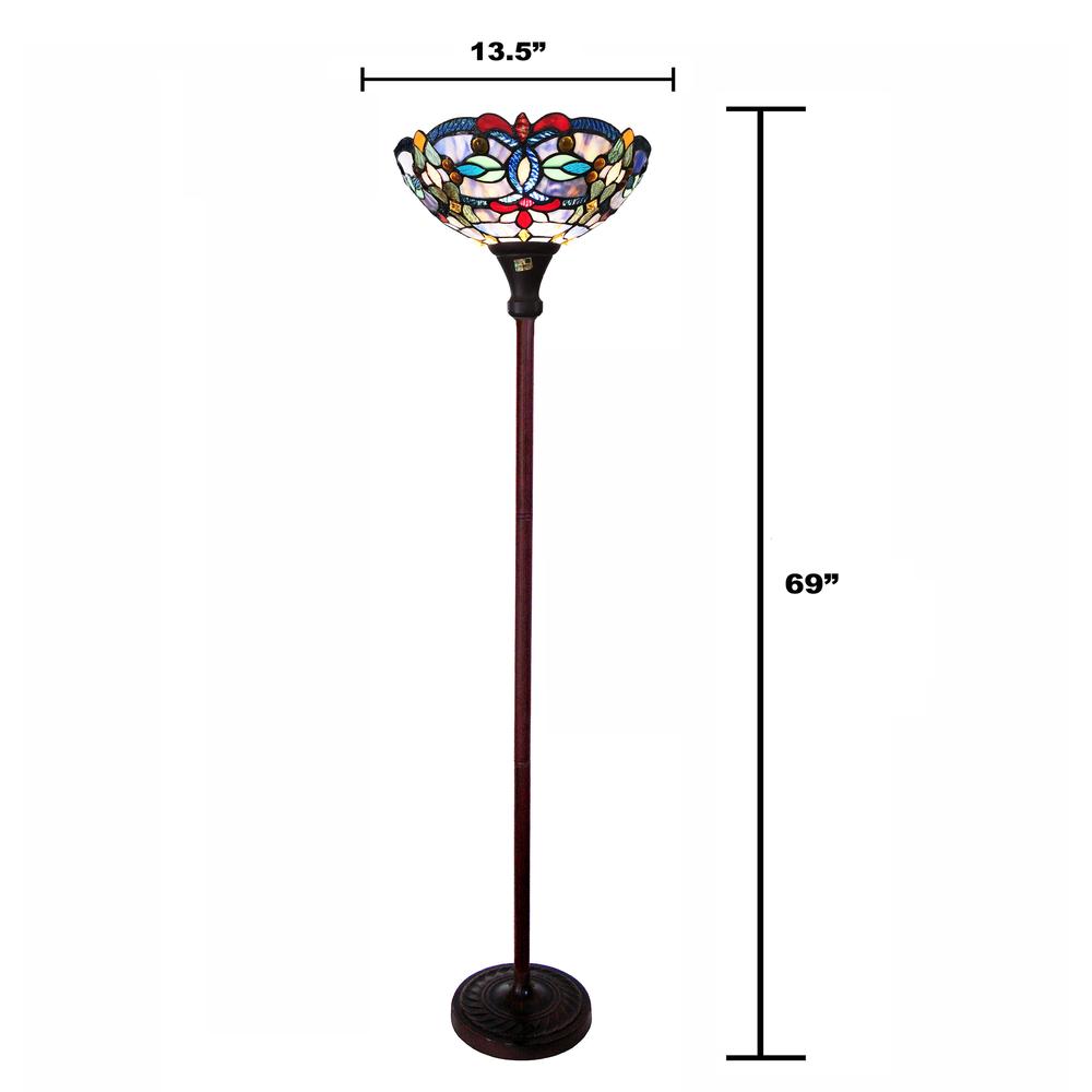 CHLOE Lighting VIVIAN Tiffany-Style Victorian Stained Glass Torchiere Floor Lamp 69" Height. Picture 5
