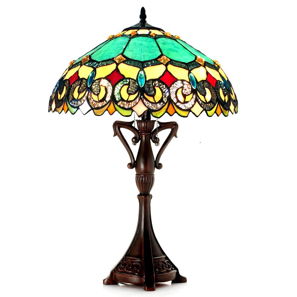 AUBREY Victorian 2 Light Antique Dark Bronze Table Lamp 18" Shade. Picture 1