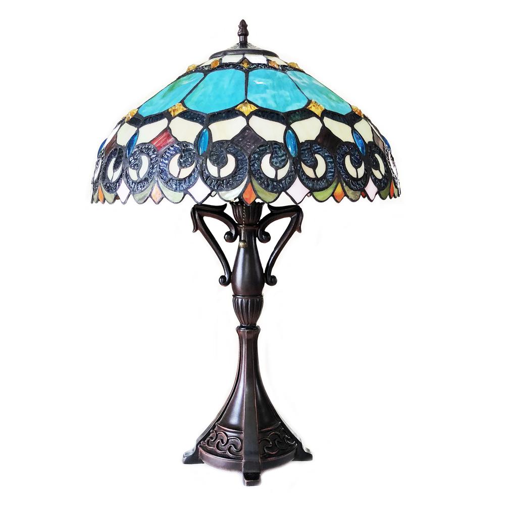 AUBREY Victorian 2 Light Antique Dark Bronze Table Lamp 18" Shade. Picture 3