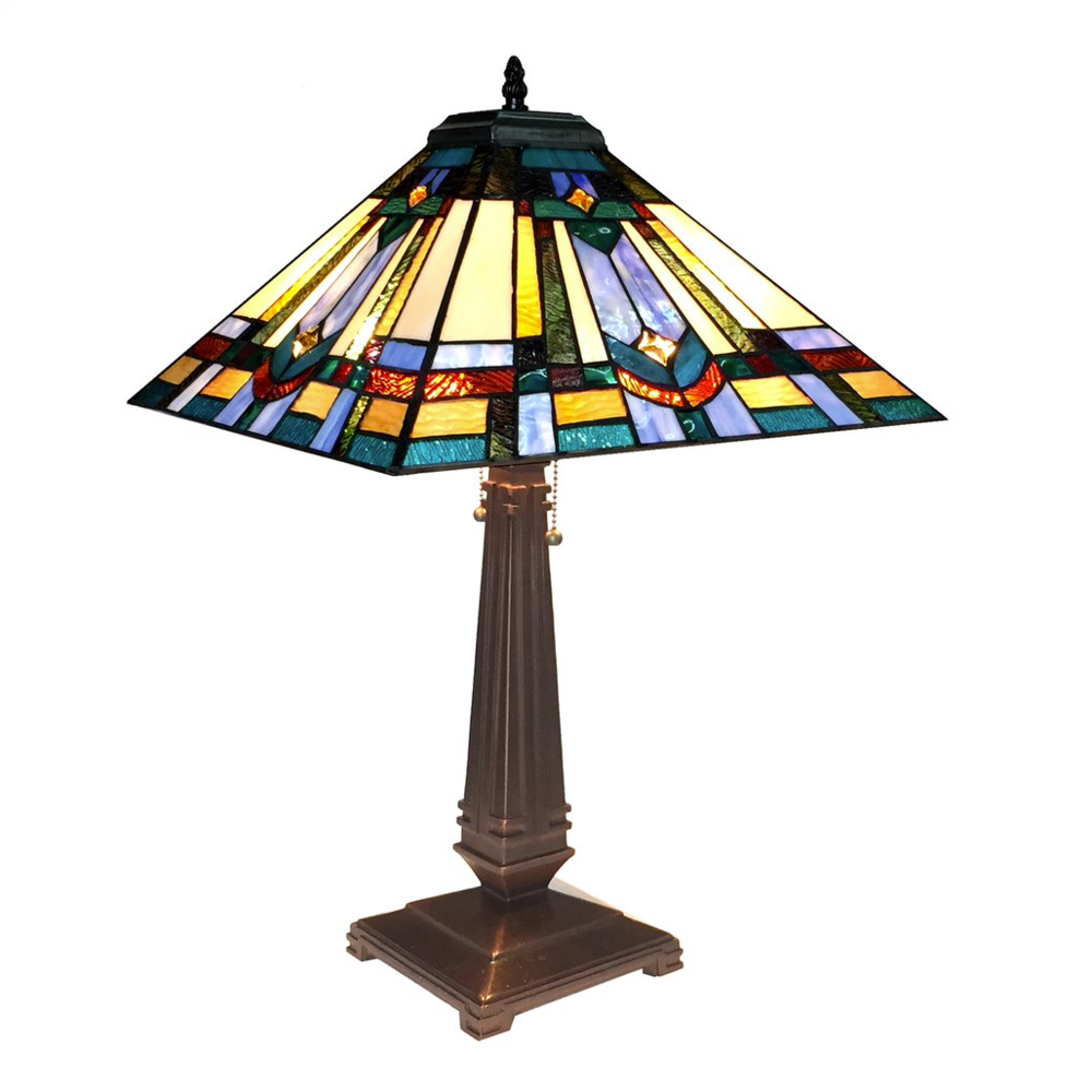 IRWIN Tiffany-style 2 Light Mission Table Lamp 16" Shade. Picture 1