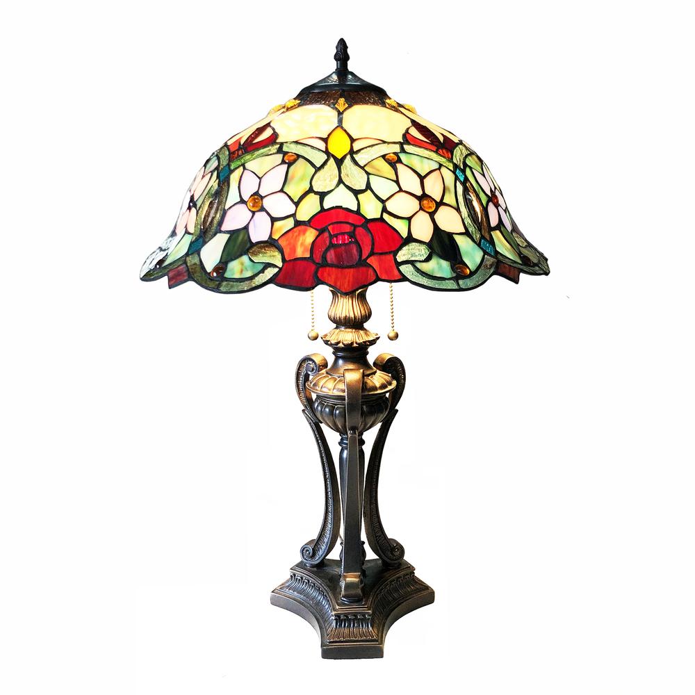 CHLOE Lighting PIPER Tiffany-Style Floral Stained Glass Table Lamp 26" Height. Picture 1