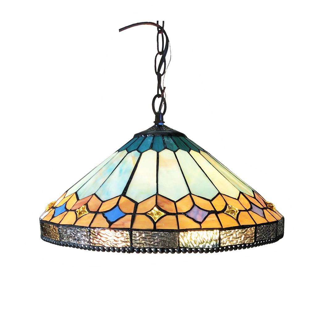 CHLOE Lighting NICHOLAS Tiffany-Style Mission Stained Glass Ceiling Pendant 18" Height. Picture 1