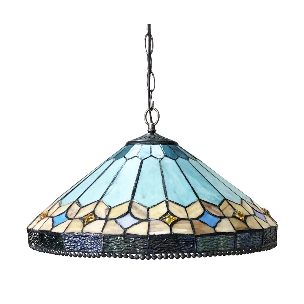 CHLOE Lighting NICHOLAS Tiffany-Style Mission Stained Glass Ceiling Pendant 18" Height. Picture 2
