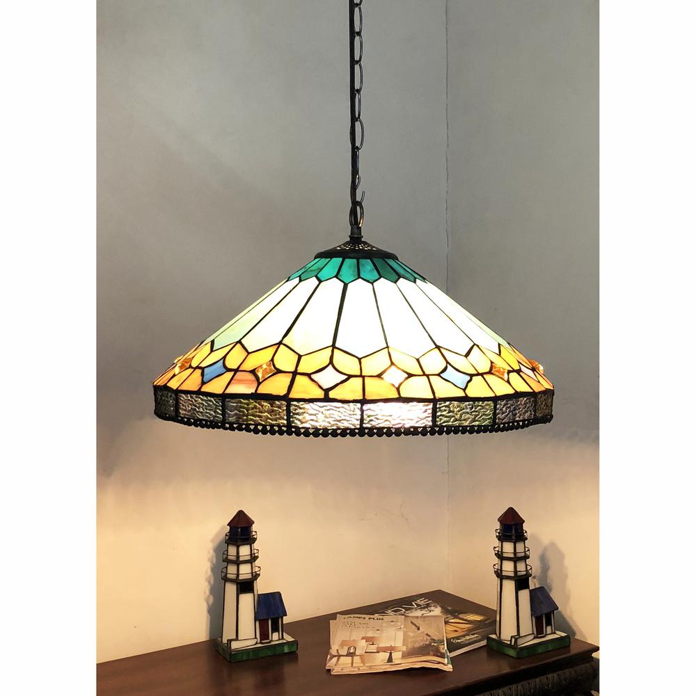 CHLOE Lighting NICHOLAS Tiffany-Style Mission Stained Glass Ceiling Pendant 18" Height. Picture 3
