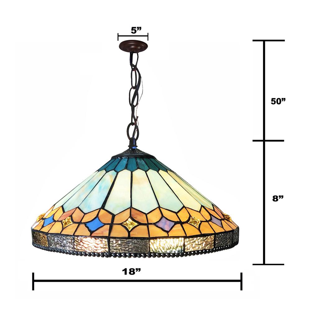 CHLOE Lighting NICHOLAS Tiffany-Style Mission Stained Glass Ceiling Pendant 18" Height. Picture 4