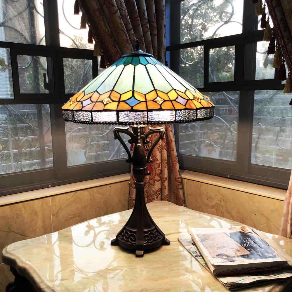 CHLOE Lighting NICHOLAS Tiffany-Style Mission Stained Glass Table Lamp 25" Height. Picture 3