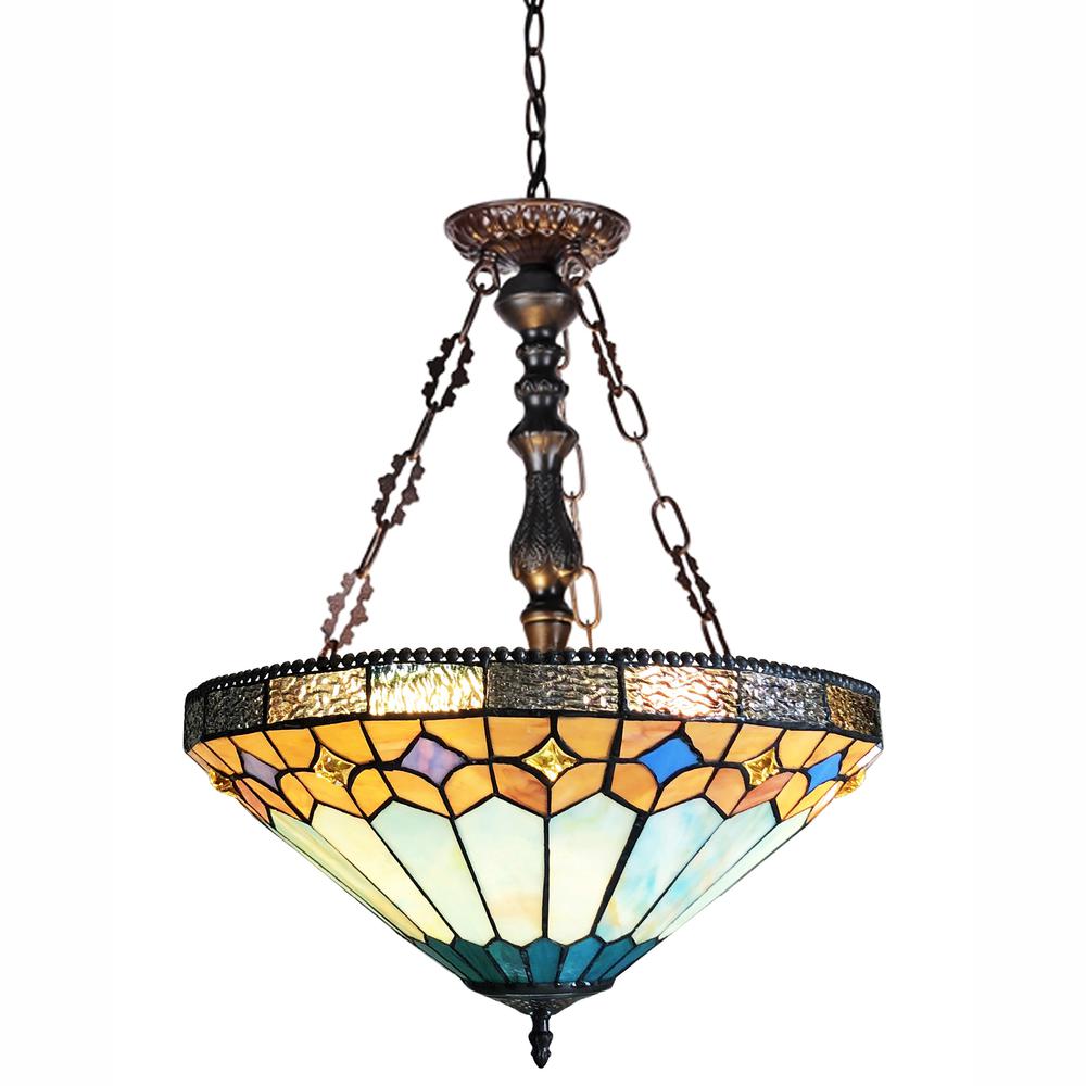 CHLOE Lighting NICHOLAS Tiffany-Style Mission Stained Glass Inverted Ceiling Pendant 18" Height. Picture 1