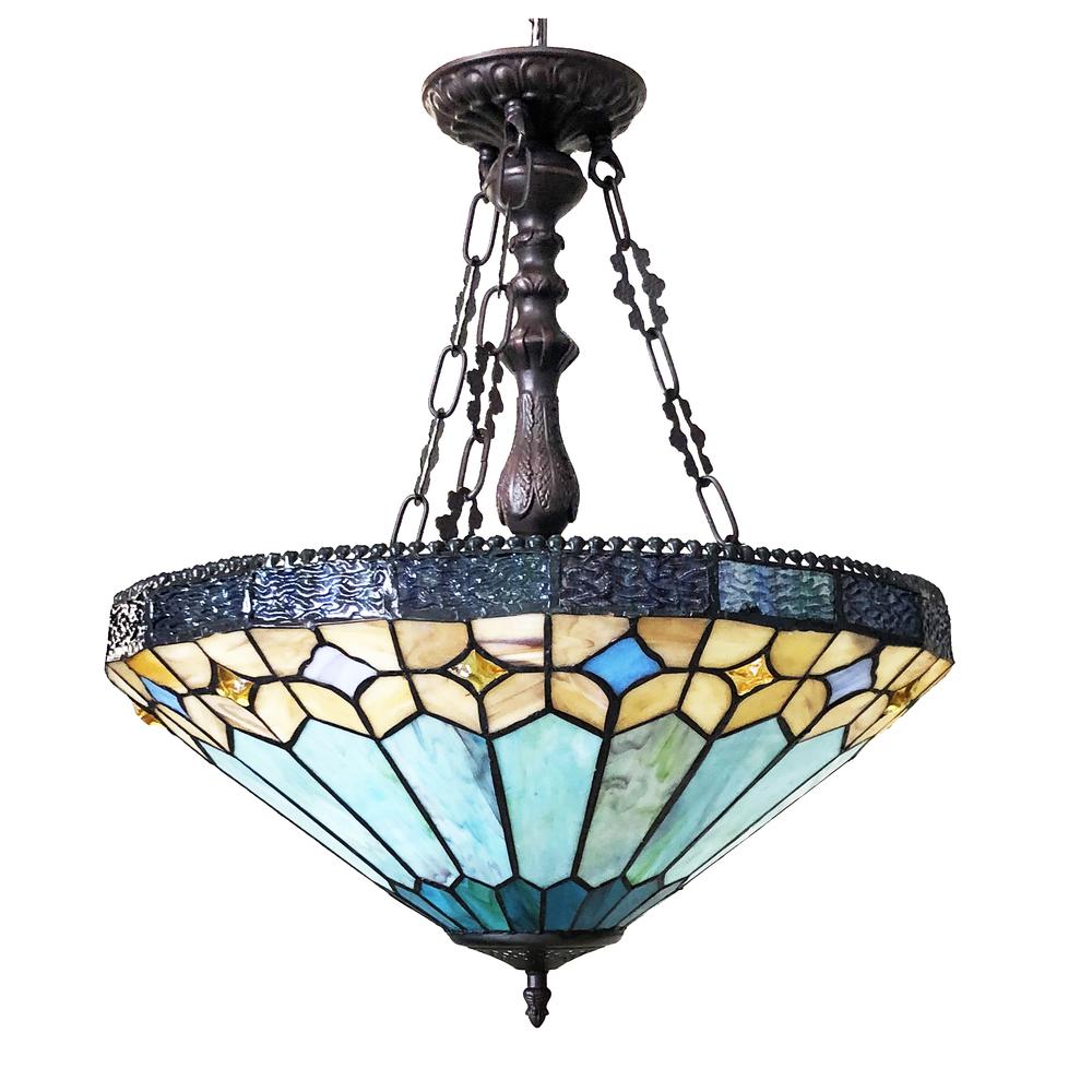 CHLOE Lighting NICHOLAS Tiffany-Style Mission Stained Glass Inverted Ceiling Pendant 18" Height. Picture 2