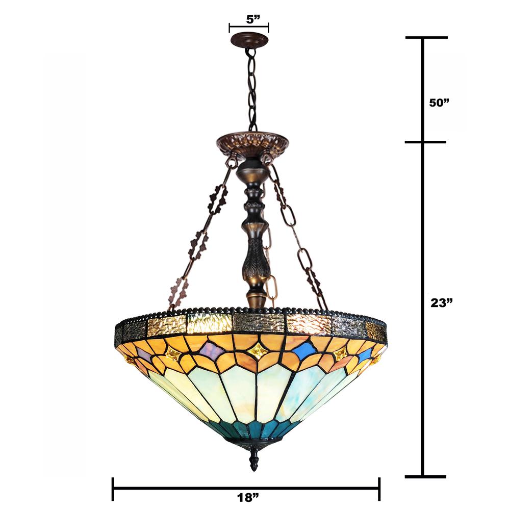 CHLOE Lighting NICHOLAS Tiffany-Style Mission Stained Glass Inverted Ceiling Pendant 18" Height. Picture 4