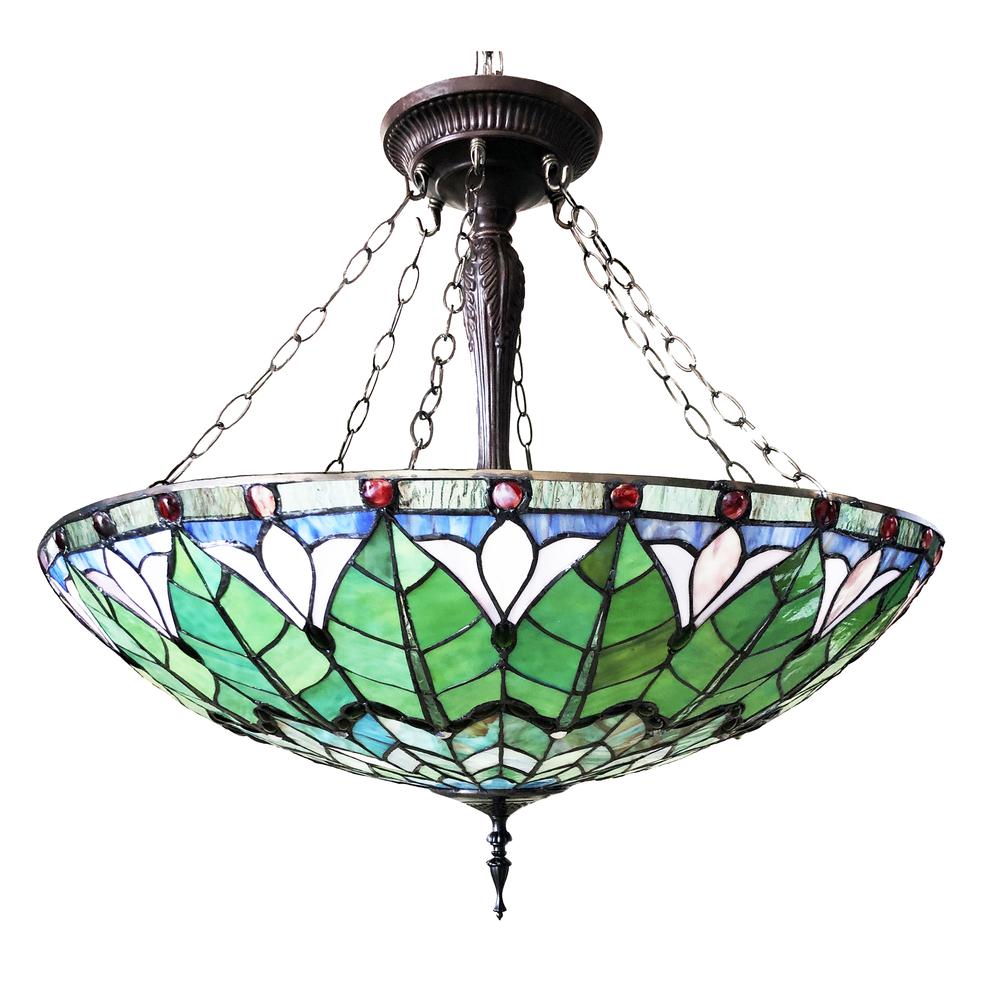 CHLOE Lighting LOTUS Tiffany-Style Geometric Stained Glass Inverted Ceiling Pendant 28" Width. Picture 2