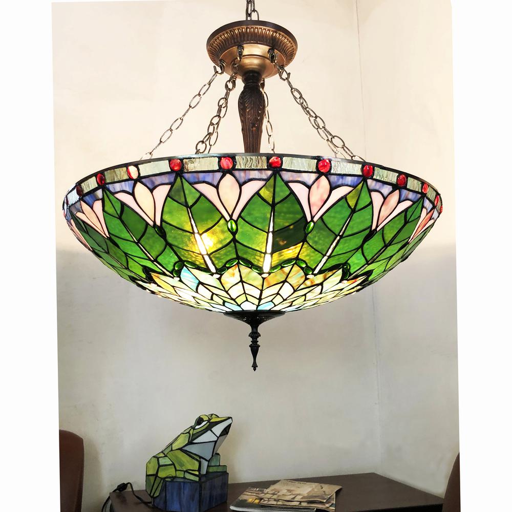 CHLOE Lighting LOTUS Tiffany-Style Geometric Stained Glass Inverted Ceiling Pendant 28" Width. Picture 3