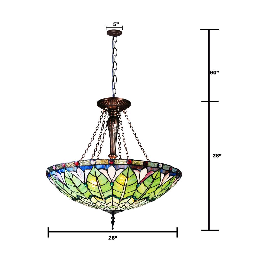 CHLOE Lighting LOTUS Tiffany-Style Geometric Stained Glass Inverted Ceiling Pendant 28" Width. Picture 4