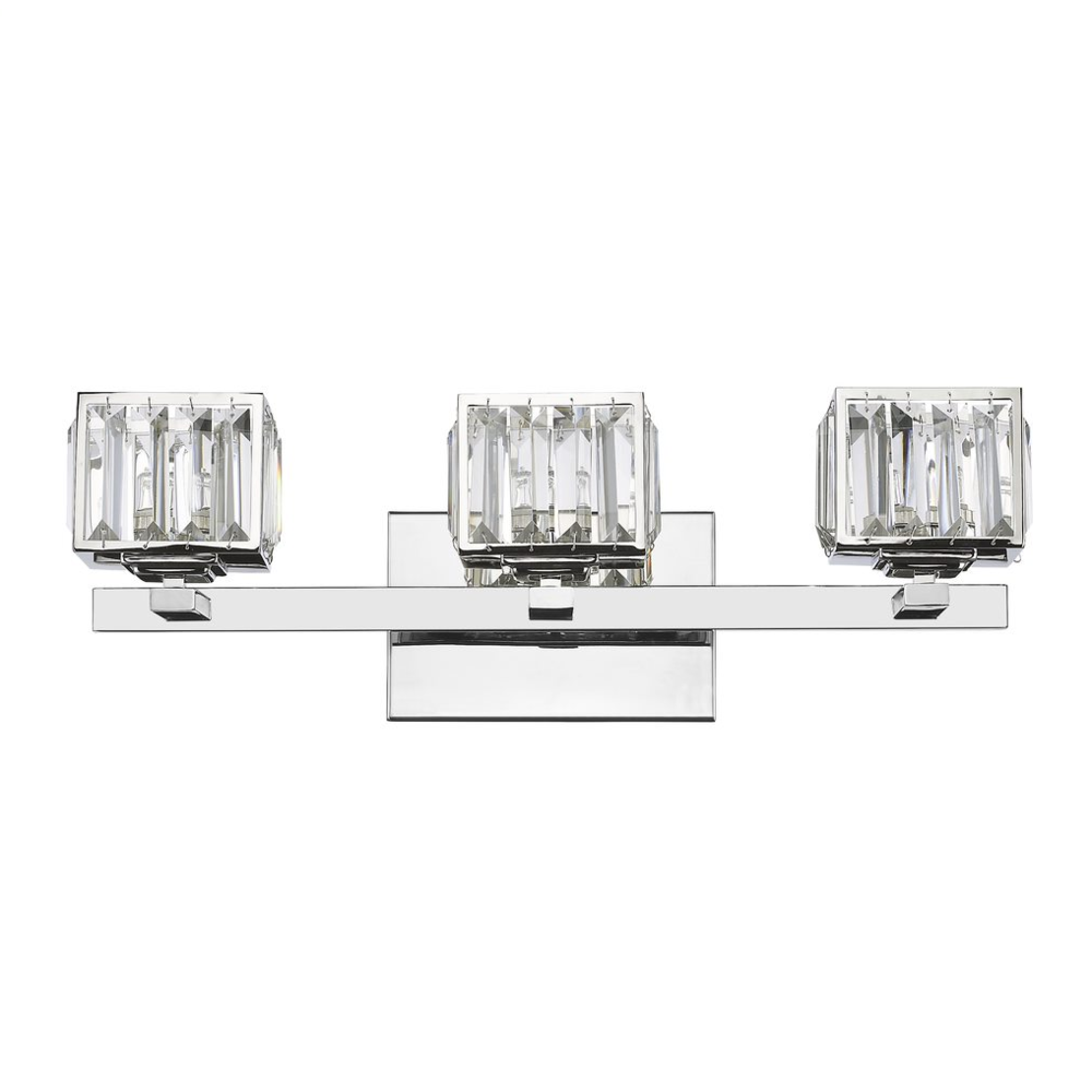 TRILLUMINATE Contemporary 3 Light Chrome Finish Crystal Globe Bath Vanity Wall Fixture 21" Wide. Picture 1