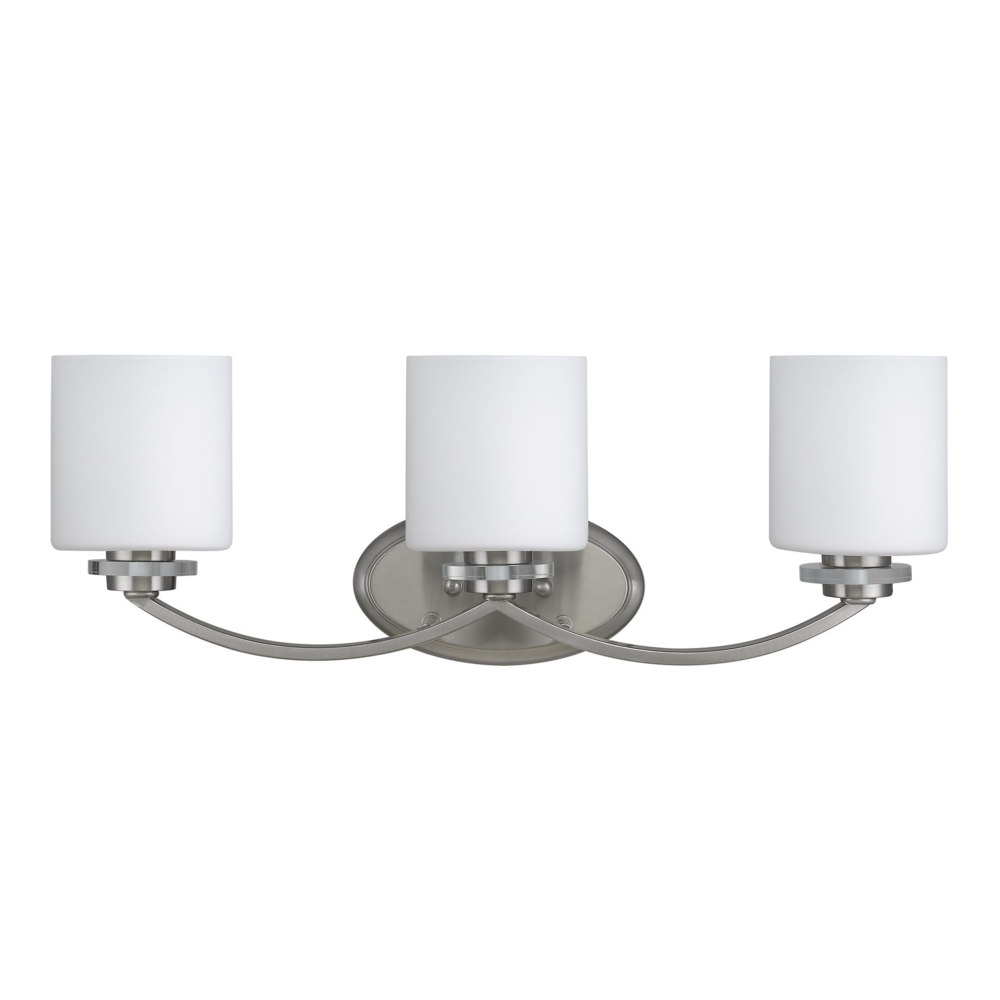 PRUDENCE Transitional 3 Light Brushed Nickel Bath Vanity Wall Fixture White Etched Glass 25.5" Wide. Picture 1