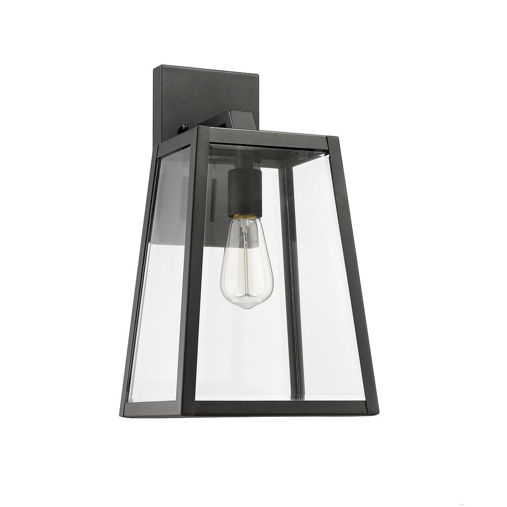 XANDRA Industrial 1 Light Textured Black Outdoor Wall Sconce 16" Tall. Picture 4