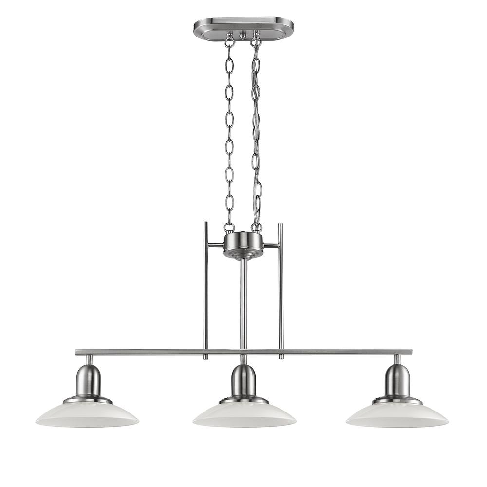 NELEH Transitional 3 Light Brushed Nickel Island Fixture 32" Wide. Picture 1