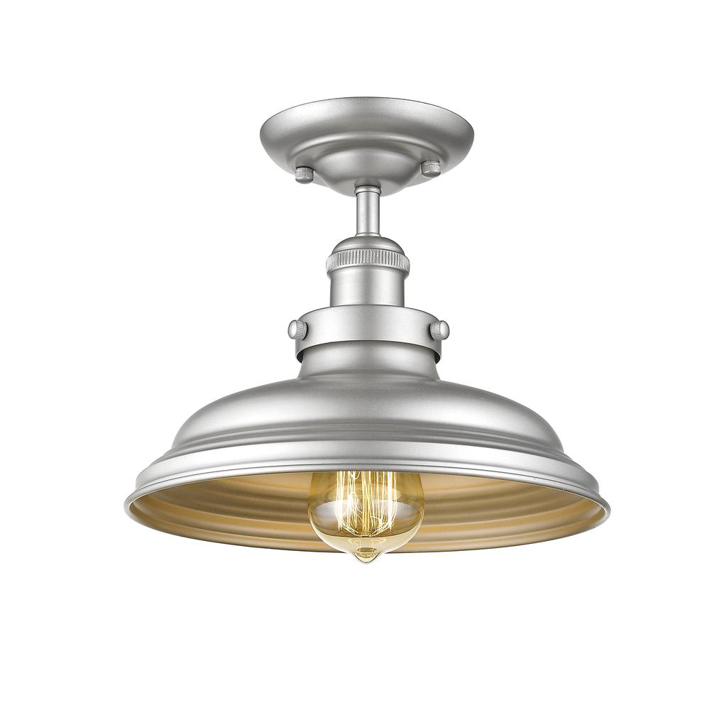 SAMUEL Industrial-style 1 Light Silver Painted Semi-flush Ceiling Fixture 10" Wide. Picture 1