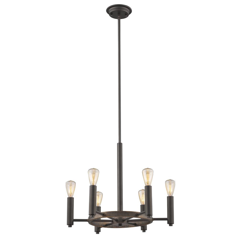 IRONCLAD Industrial-style 6 Light Rubbed Bronze Ceiling Pendant 20" Wide. Picture 1
