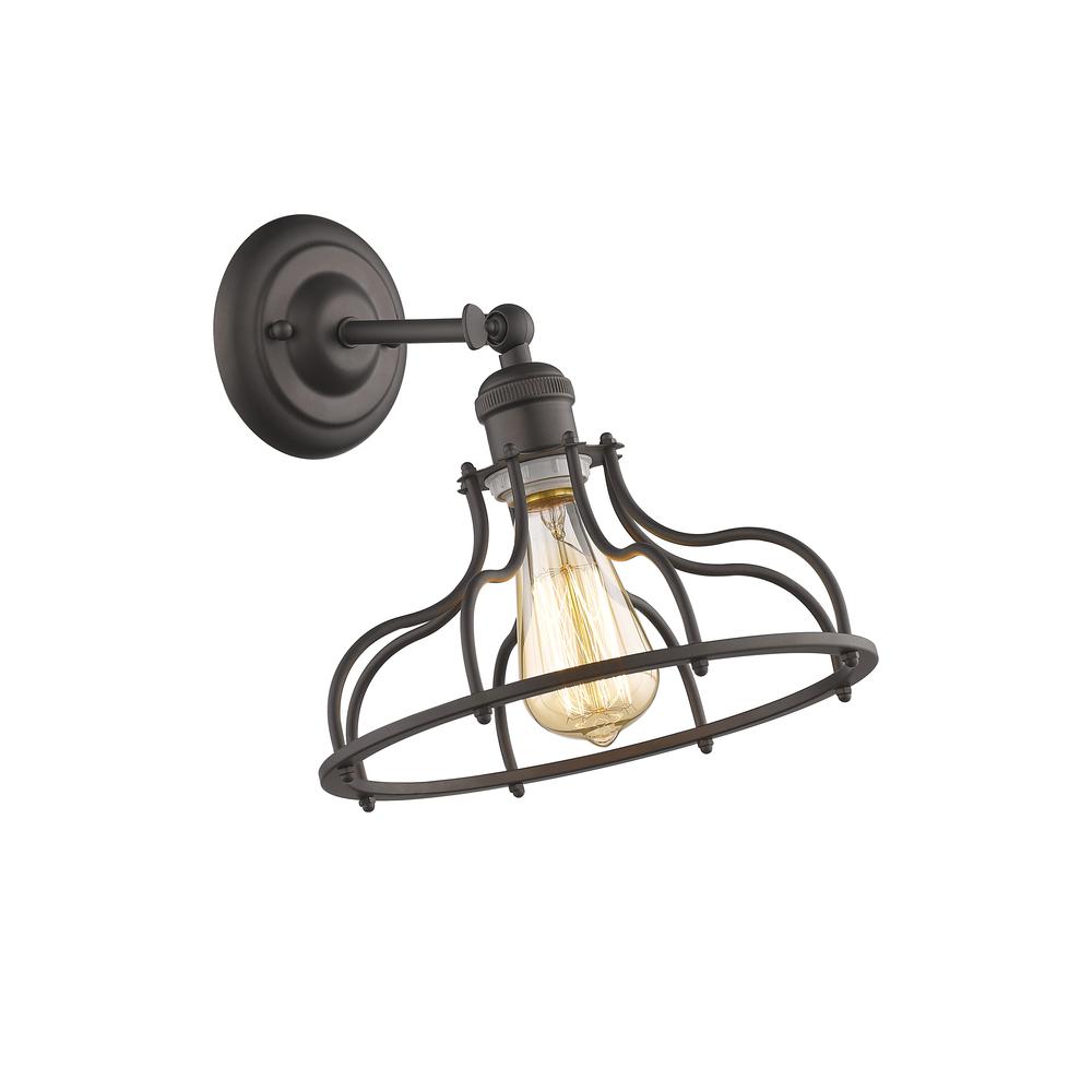 JAXON Industrial-style 1 Light Rubbed Bronze Indoor Wall Sconce 10" Wide. Picture 1