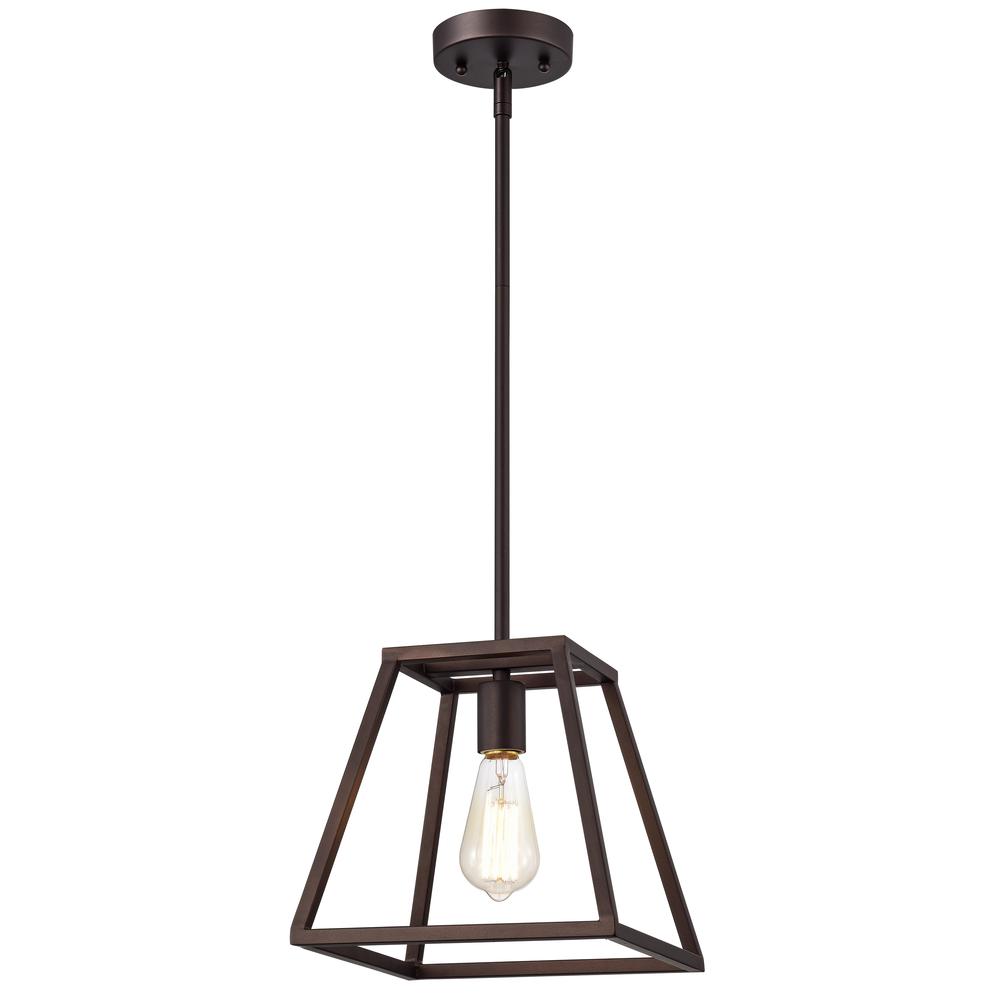 CHLOE Lighting IRONCLAD- Industrial 1 Light Oil Rubbed Bronze Mini Pendant Ceiling Fixture 10" Wide. Picture 1