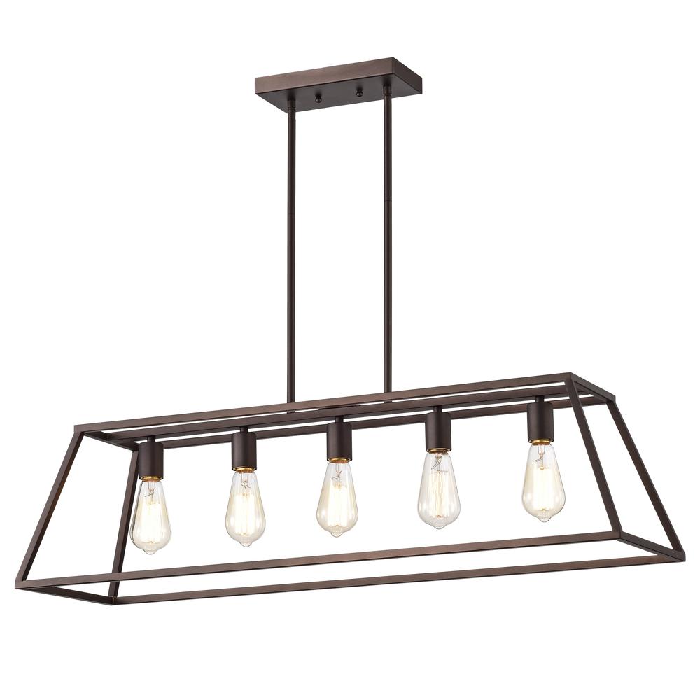 CHLOE Lighting IRONCLAD Industrial 5 Light Oil Rubbed Bronze Island Pendant Ceiling Fixture 38" Wide. Picture 1