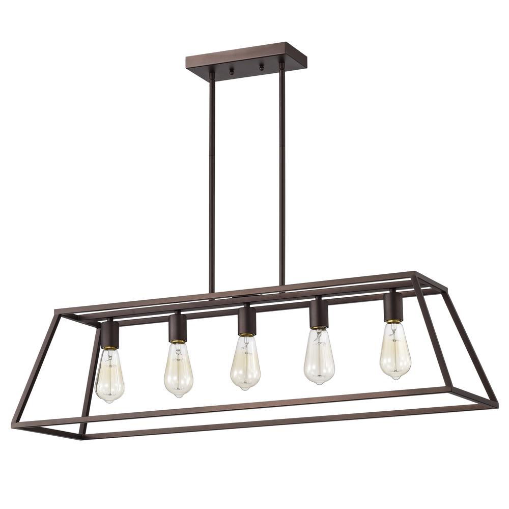 CHLOE Lighting IRONCLAD Industrial 5 Light Oil Rubbed Bronze Island Pendant Ceiling Fixture 38" Wide. Picture 2