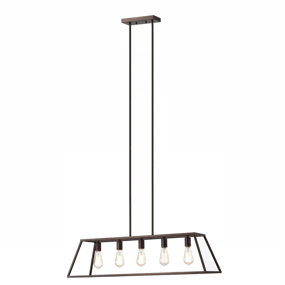 CHLOE Lighting IRONCLAD Industrial 5 Light Oil Rubbed Bronze Island Pendant Ceiling Fixture 38" Wide. Picture 4