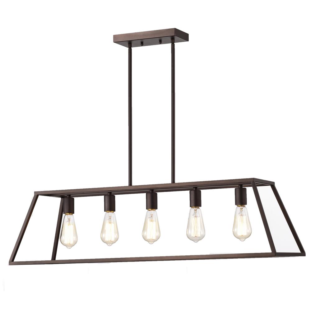 CHLOE Lighting IRONCLAD Industrial 5 Light Oil Rubbed Bronze Island Pendant Ceiling Fixture 38" Wide. Picture 5
