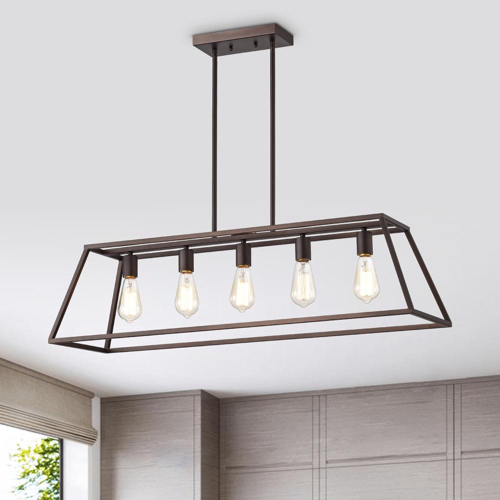 CHLOE Lighting IRONCLAD Industrial 5 Light Oil Rubbed Bronze Island Pendant Ceiling Fixture 38" Wide. Picture 9