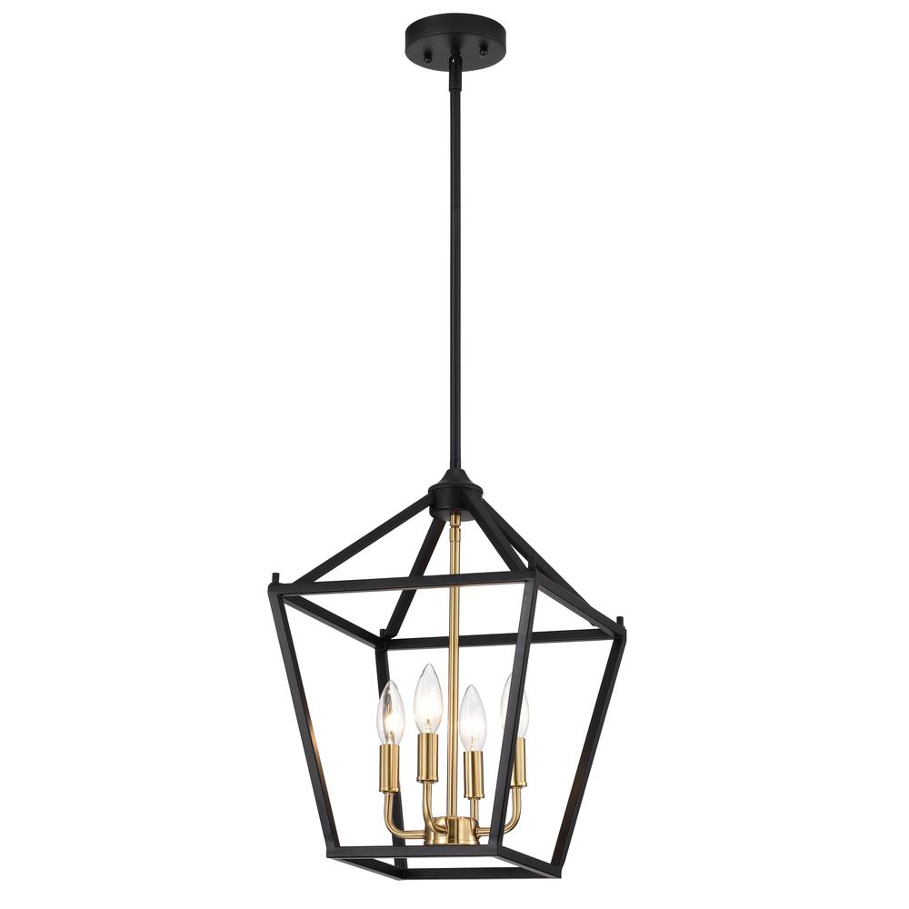 CHLOE Lighting IRONCLAD Industrial 4 Light Textured Black Inverted Pendant Ceiling Fixture 12" Wide. Picture 1