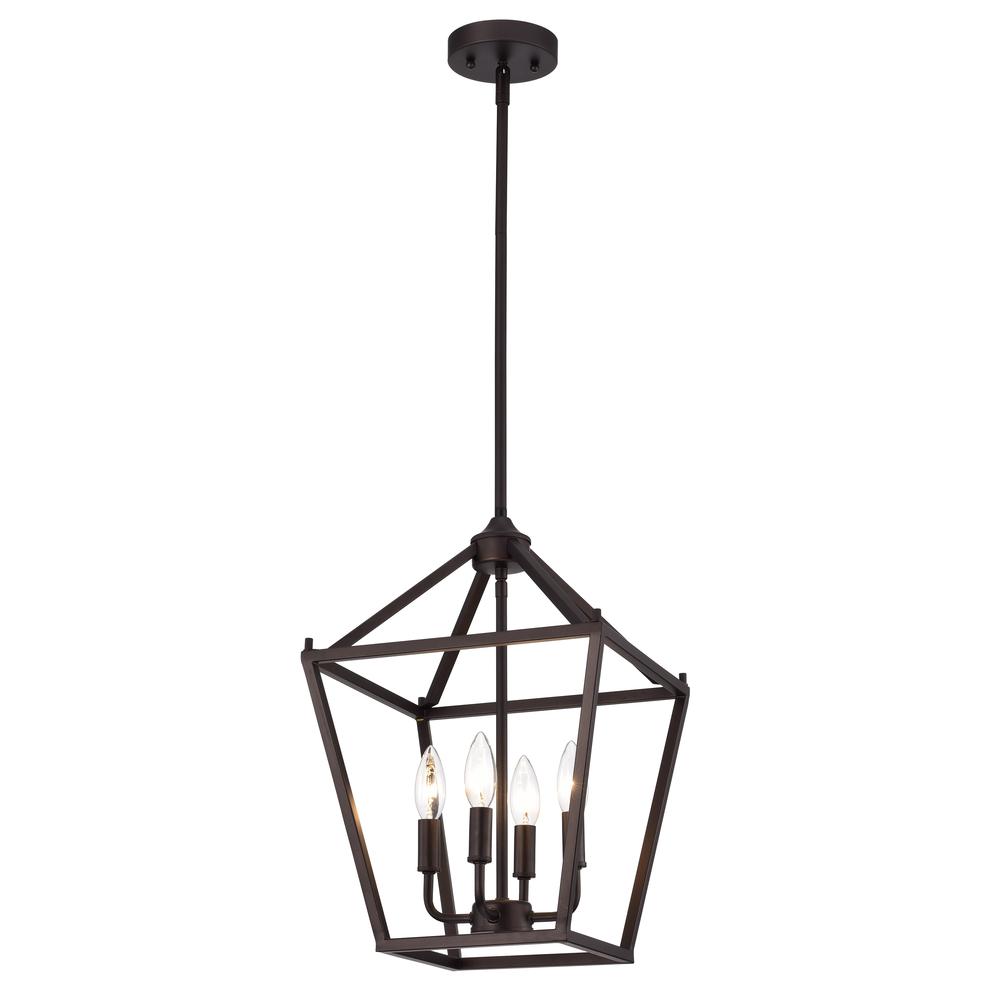 CHLOE Lighting IRONCLAD Industrial 4 Light Oil Rubbed Bronze Inverted Pendant Ceiling Fixture 12" Wide. Picture 1