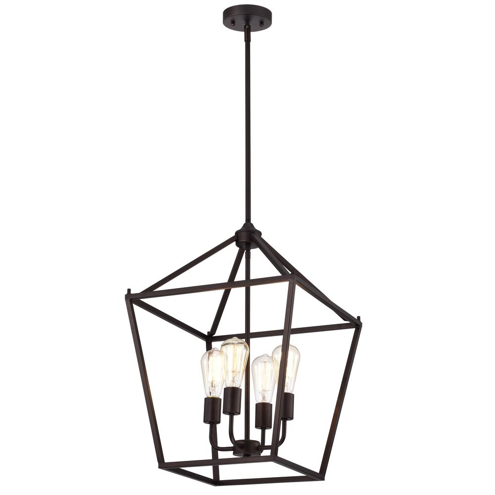 CHLOE Lighting IRONCLAD Industrial 4 Light Oil Rubbed Bronze Inverted Pendant Ceiling Fixture 16" Wide. Picture 1