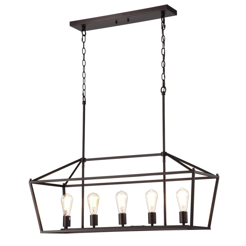 CHLOE Lighting IRONCLAD- Industrial 5 Light Oil Rubbed Bronze Island Pendant Ceiling Fixture 36" Wide. Picture 1