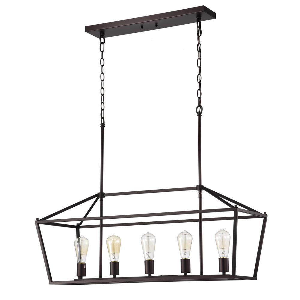 CHLOE Lighting IRONCLAD- Industrial 5 Light Oil Rubbed Bronze Island Pendant Ceiling Fixture 36" Wide. Picture 2