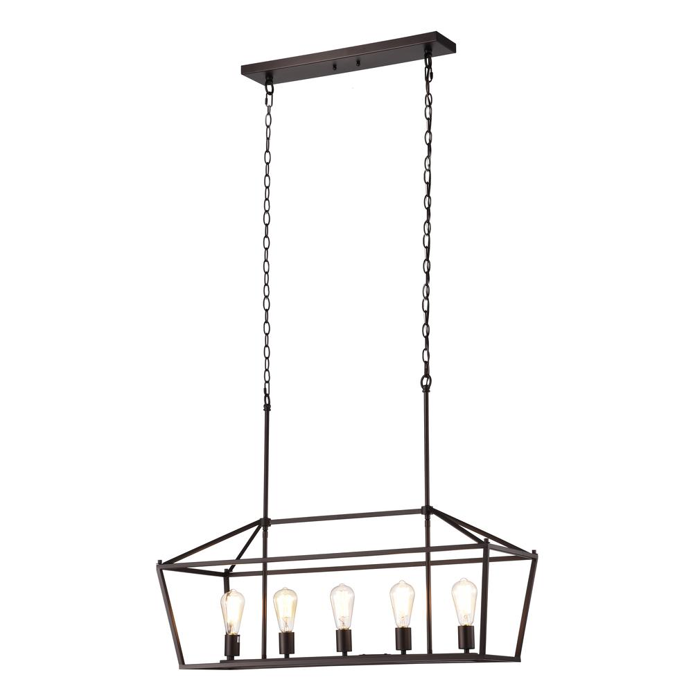 CHLOE Lighting IRONCLAD- Industrial 5 Light Oil Rubbed Bronze Island Pendant Ceiling Fixture 36" Wide. Picture 3