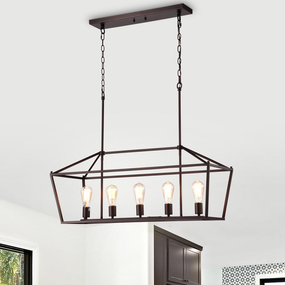 CHLOE Lighting IRONCLAD- Industrial 5 Light Oil Rubbed Bronze Island Pendant Ceiling Fixture 36" Wide. Picture 8